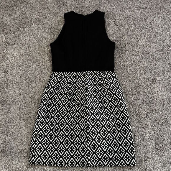 Lucky Brand Geometric Jacquard Black White Sleeveless Dress Pockets Size 6 NWOT - Picture 7 of 12